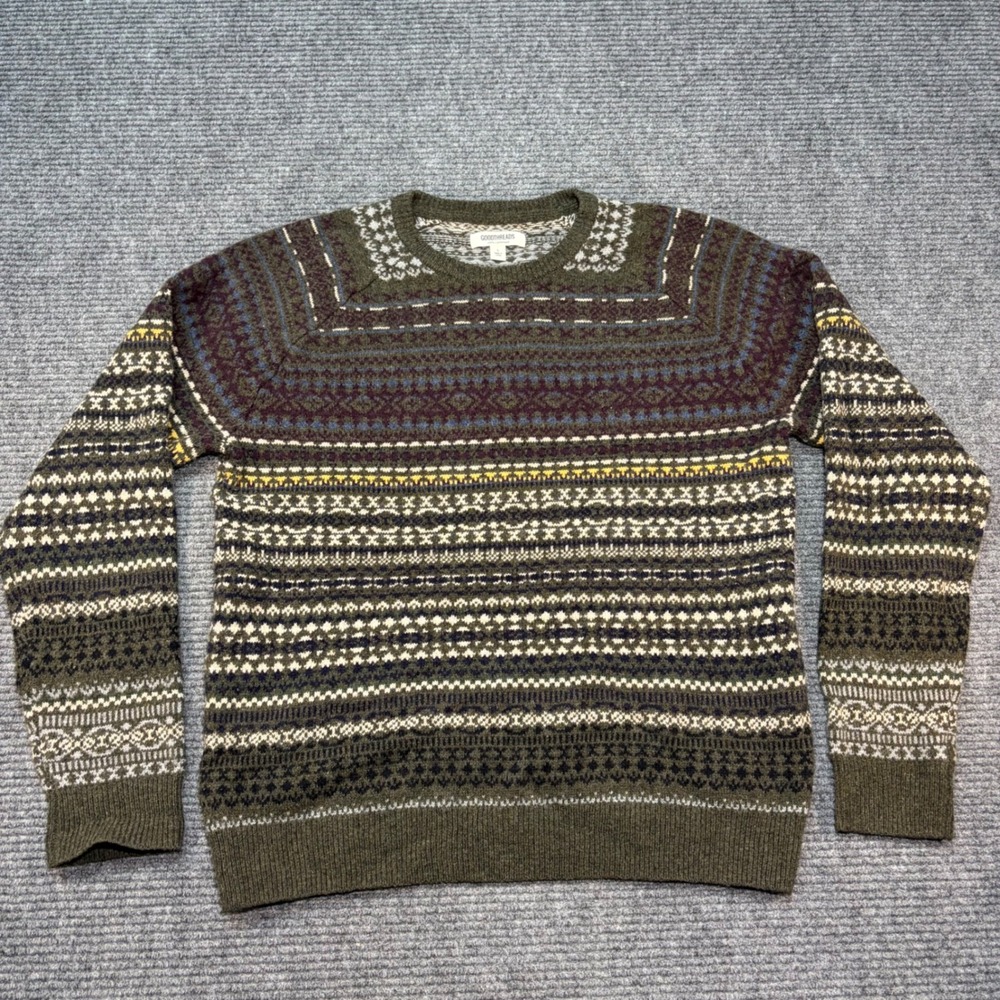 Goodthreads Mens 100% Lambswool Fair Isle Crewneck Sweater Olive Green MGT35016